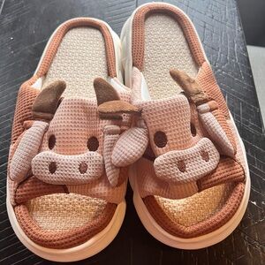 Women's Brown Cow Plush Slide Slippers - Cute Open-Toe Comfort- New without box